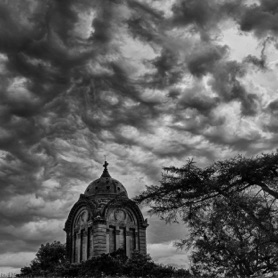 The mausoleum beneath a troubled sky.
photo &copy;Andrew Macdonald
